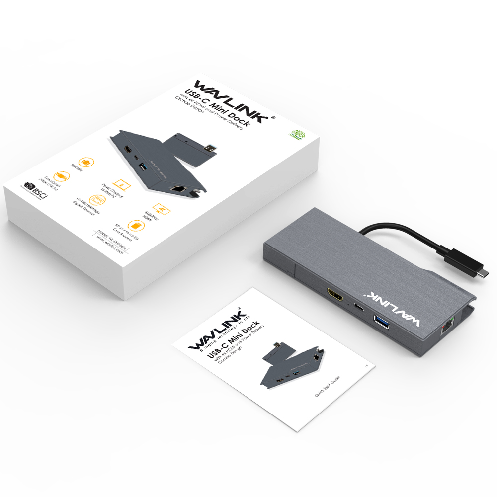 Wavlink USB C Hub Type C Adapter 4K HDMI Docking Stations With 60W PD Charging, RJ45 Gigabit Ethernet Port, USB C Power Delivery, SD/TF Card Reader, for MacBook Pro and Type C Windows Laptops