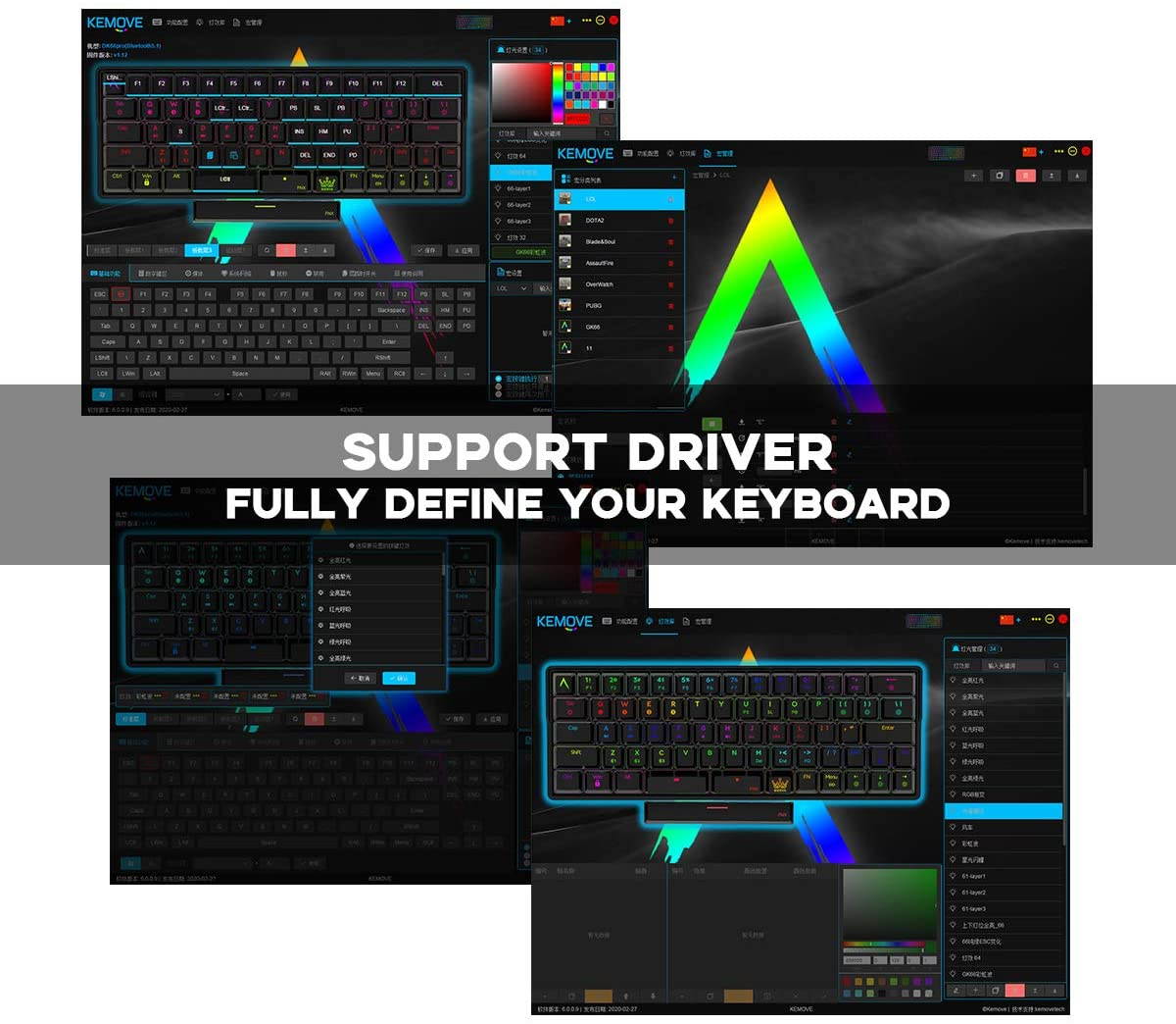 KEMOVE 64-66 Dolch Bluetooth 5.1 Hot-swappable Convertible 60% RGB Mechanical Gaming Keyboard - Wireless/Wired Mode, 100% PBT Keycaps, Full Keys Programmable for Win/Mac (Gateron Optical Blue Switch)