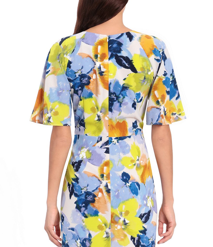 Maggy London Floral Bubble Crepe Faux Wrap Midi Dress