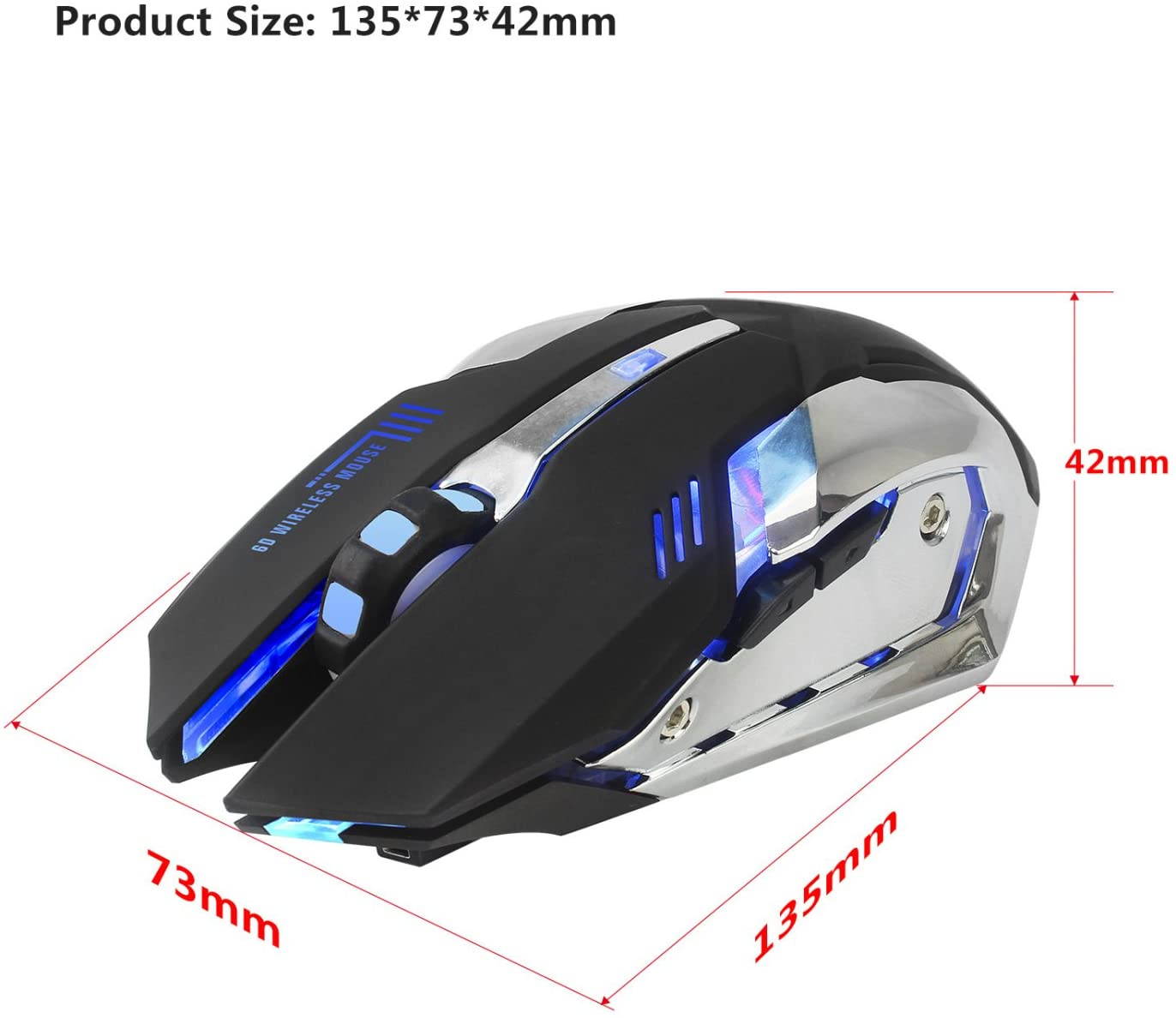 Wireless Gaming Mouse, 2.4GHZ Rechargeable Wireless Computer Game Mice Built in with 600mAh Battery
