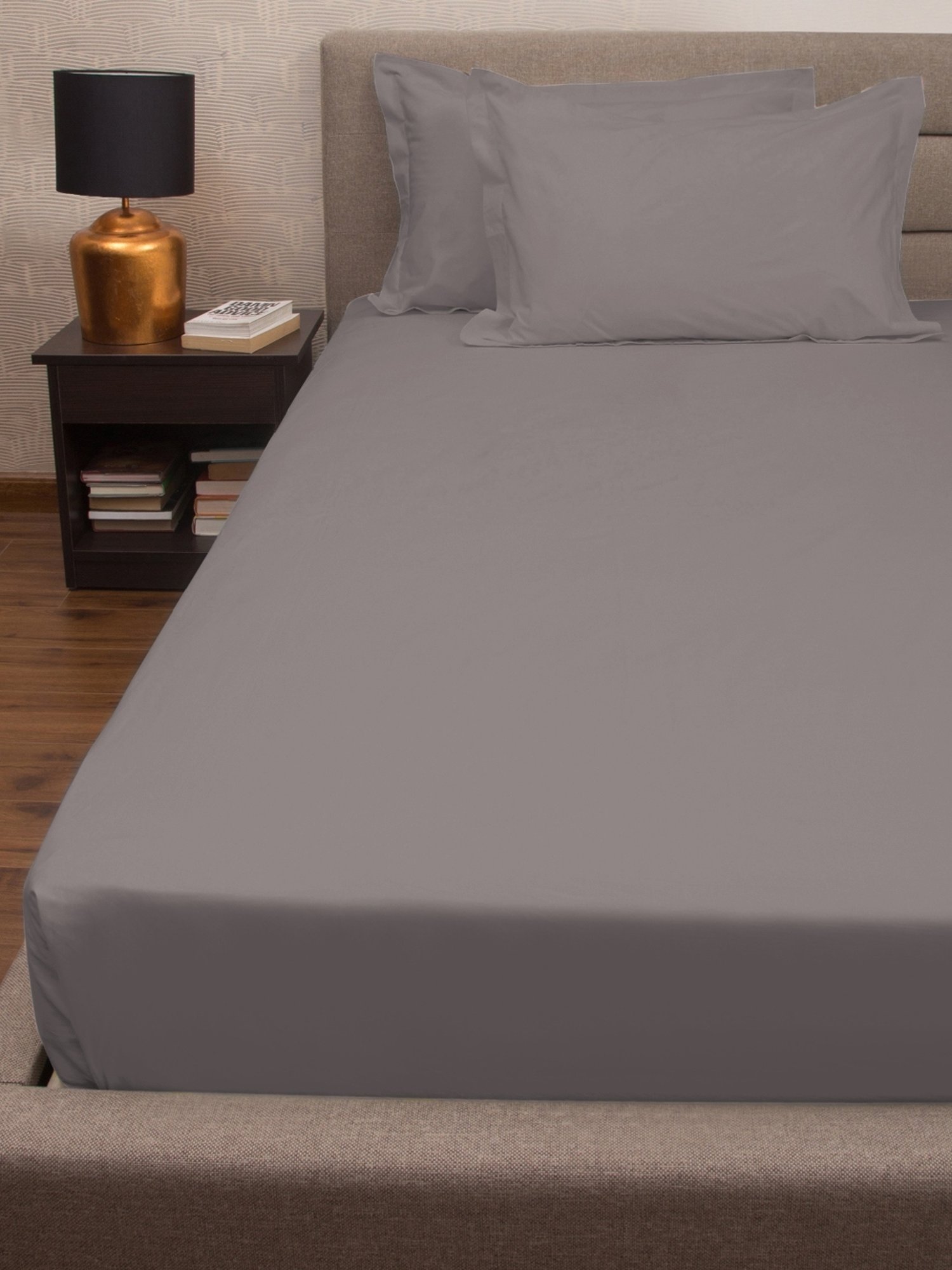 Petal Home Solid Grey 300 TC Cotton Queen Bed Sheet with 2 Pillow Covers