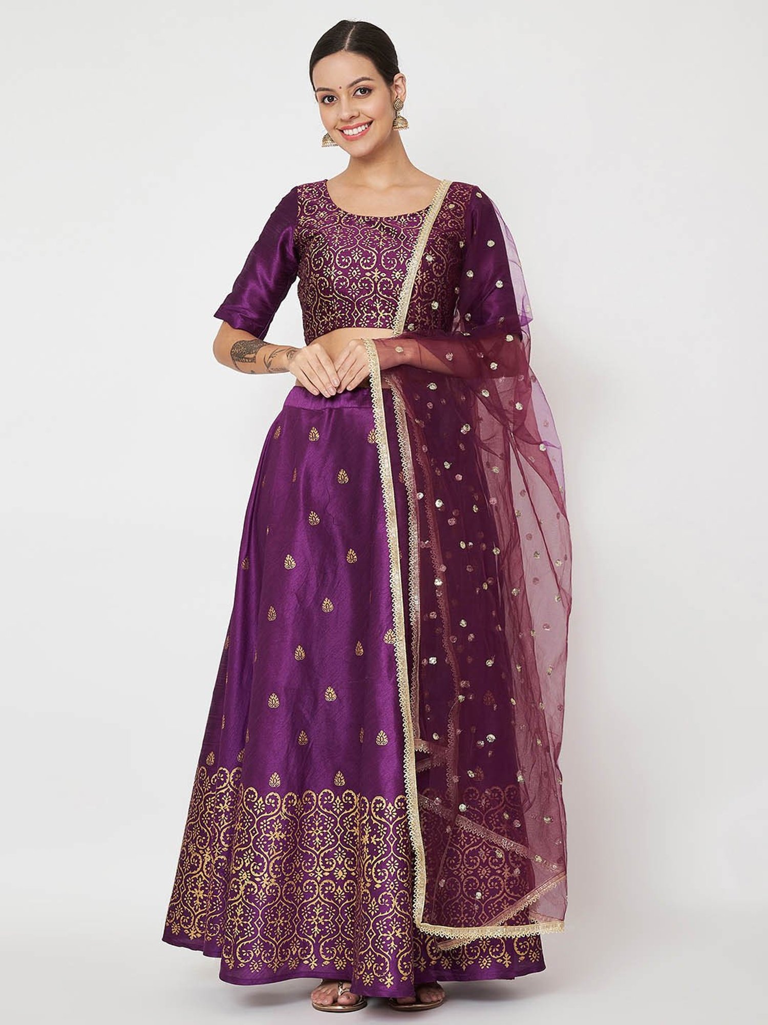 studiorasa Purple Block Print Lehnga Choli Set With Dupatta