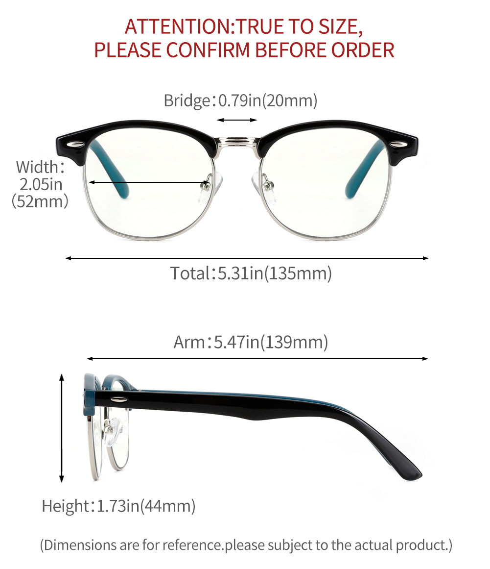 Cyxus Blue Light Blocking Computer Glasses Anti Eyestrain Headaches UV, Semi-Rimless Black Frame