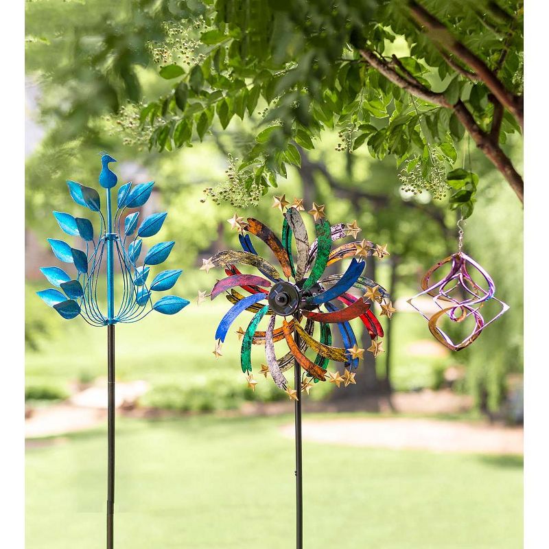 Wind & Weather Cobalt Leaves Metal Peacock Wind Spinner