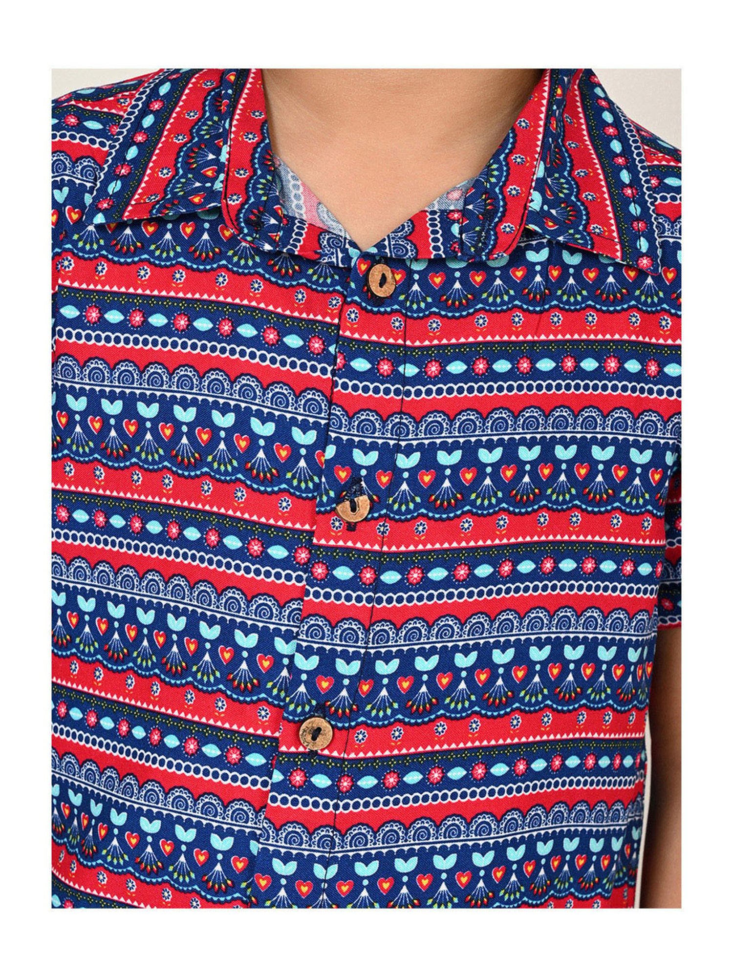 Lil Drama Boys Blue & Red Printed Shirt