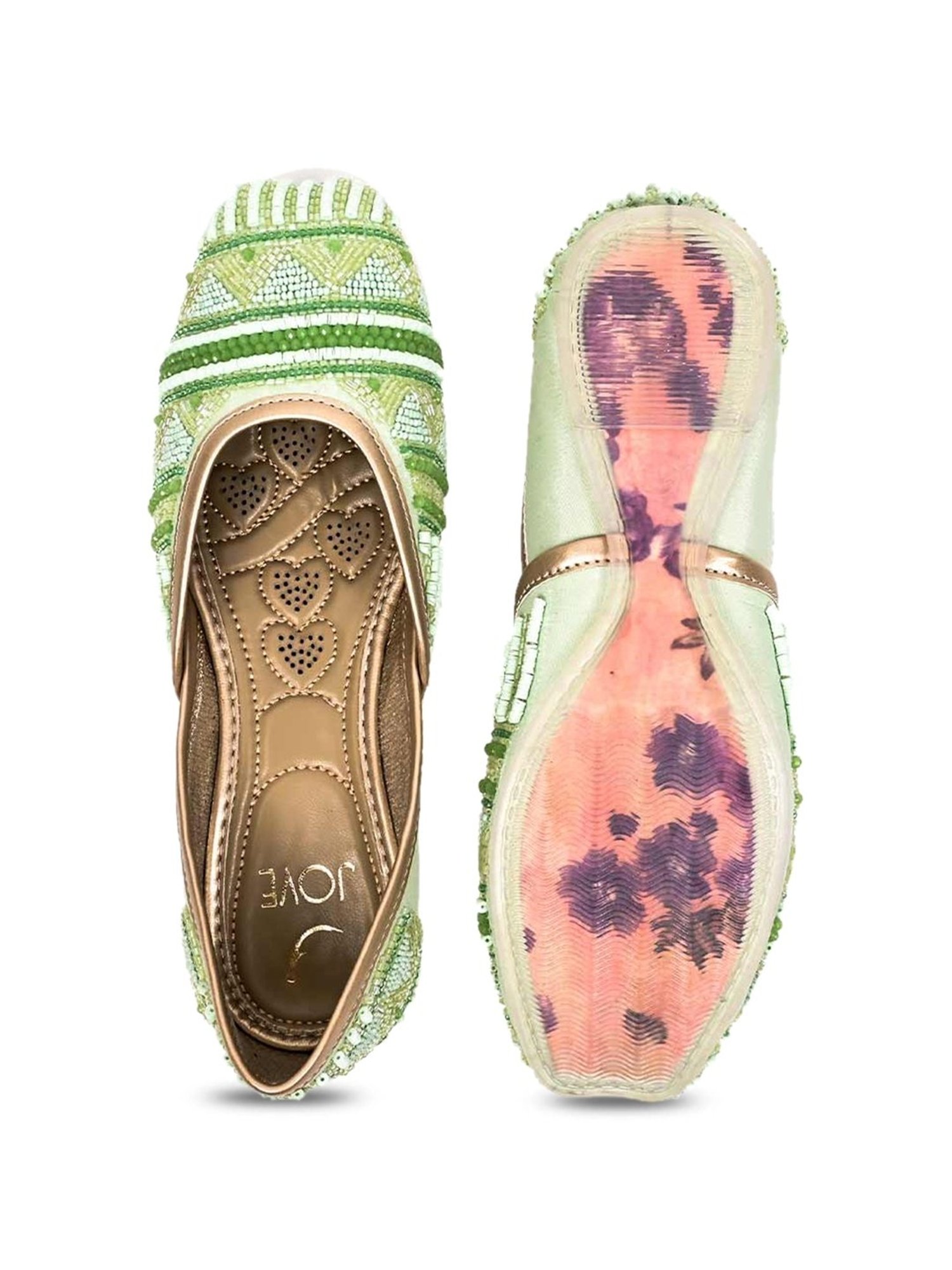 Jove Women's Sea Green Ethnic Juttis