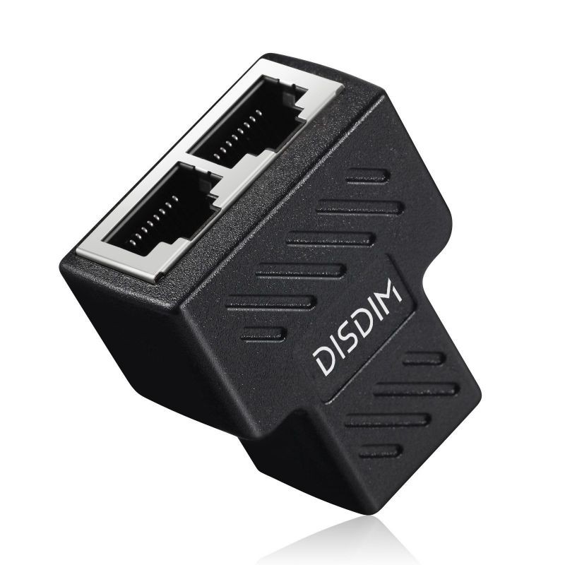 RJ45 Splitter, DISDIM RJ45 Adapter 1 to 2 Ethernet Splitter Connector with Shield [Anti-signal interference] for Cat 5 Cat 6 Network Cable (Black)
