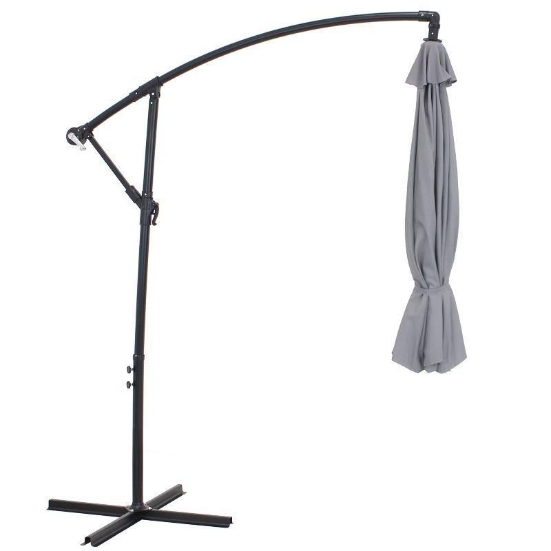 Sunnydaze Outdoor Steel Cantilever Offset Patio Umbrella with Air Vent, Crank, and Base - 9' - Smoke