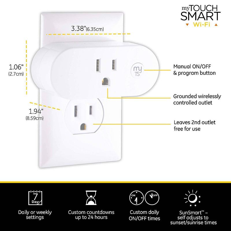 myTouchSmart Indoor Plug In Outlet Wi-Fi Timer White