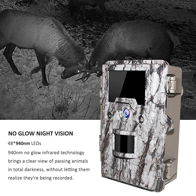 Trail Game Camera 16MP 1080p 30fps FHD Waterproof IP67 Wildlife Scouting Hunting Cam with 940nm 48Pcs No Glow IR LEDs Motion Activated Night Vision 24quot LCD