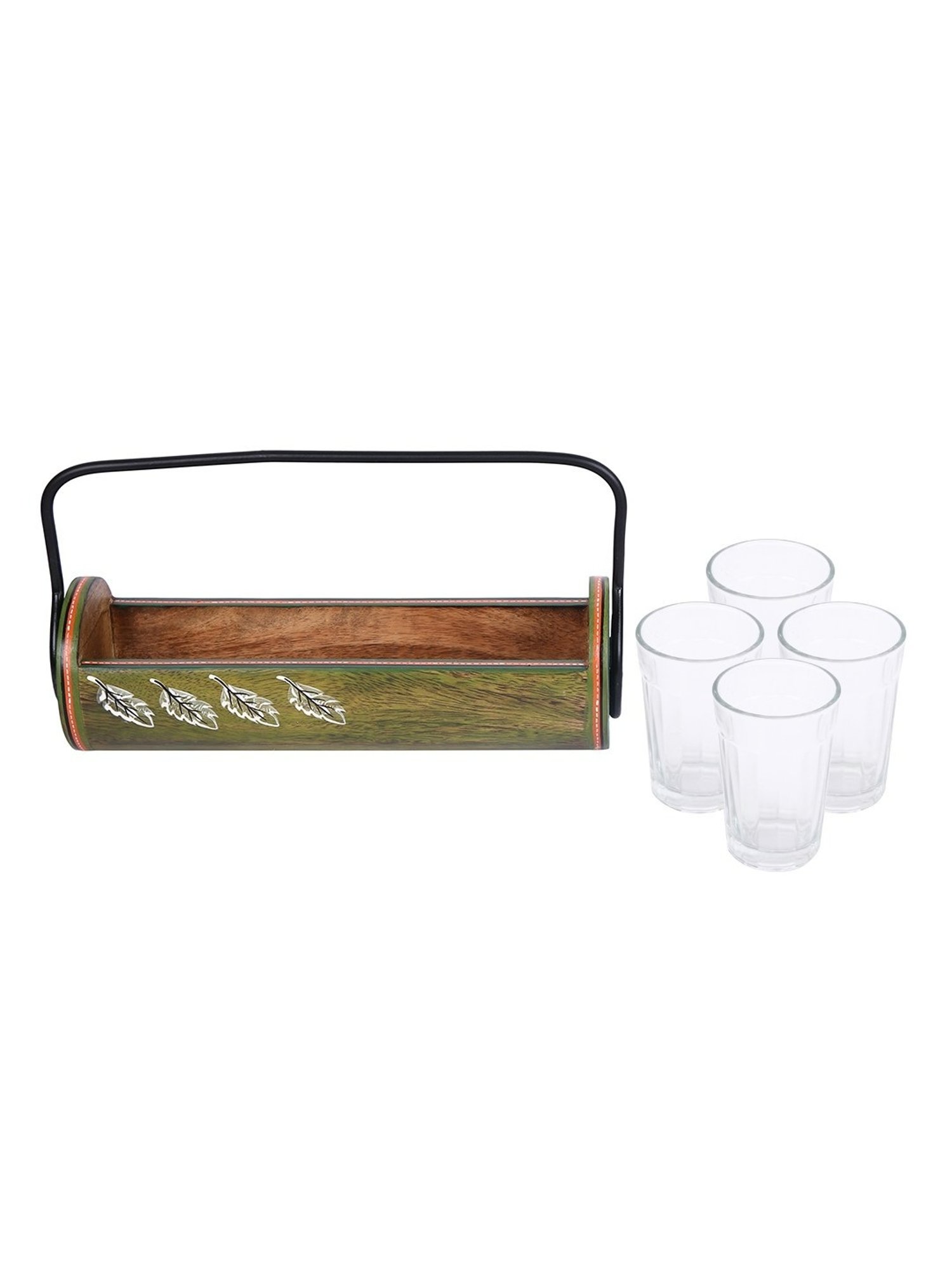 Aapno Rajasthan Basic Green & Transparent Wood Container