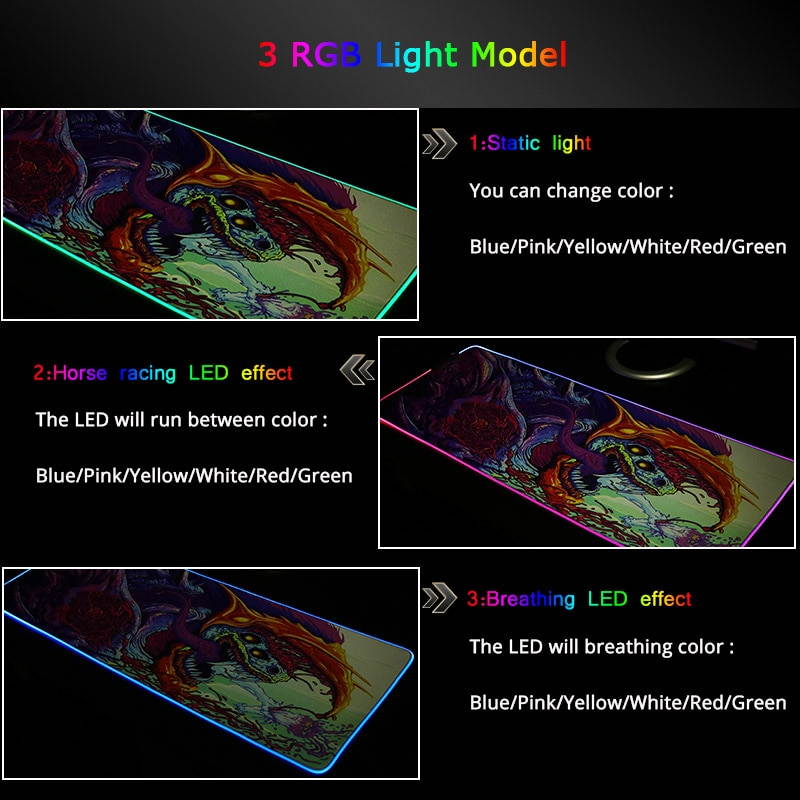 RGB Gaming Mouse Pad Large 900x400mm XL Red Dragon Pattern Computer Desk Mat Pad with LED Backlight For PC Laptop