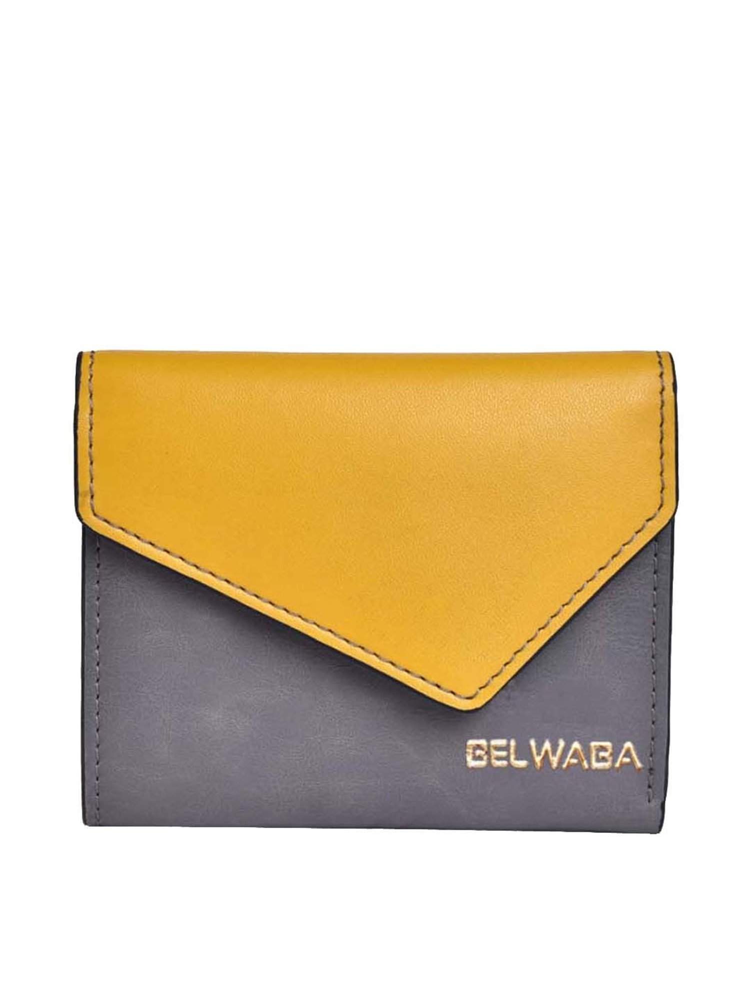 BELWABA Grey Color Block Tri-Fold Wallet for Women
