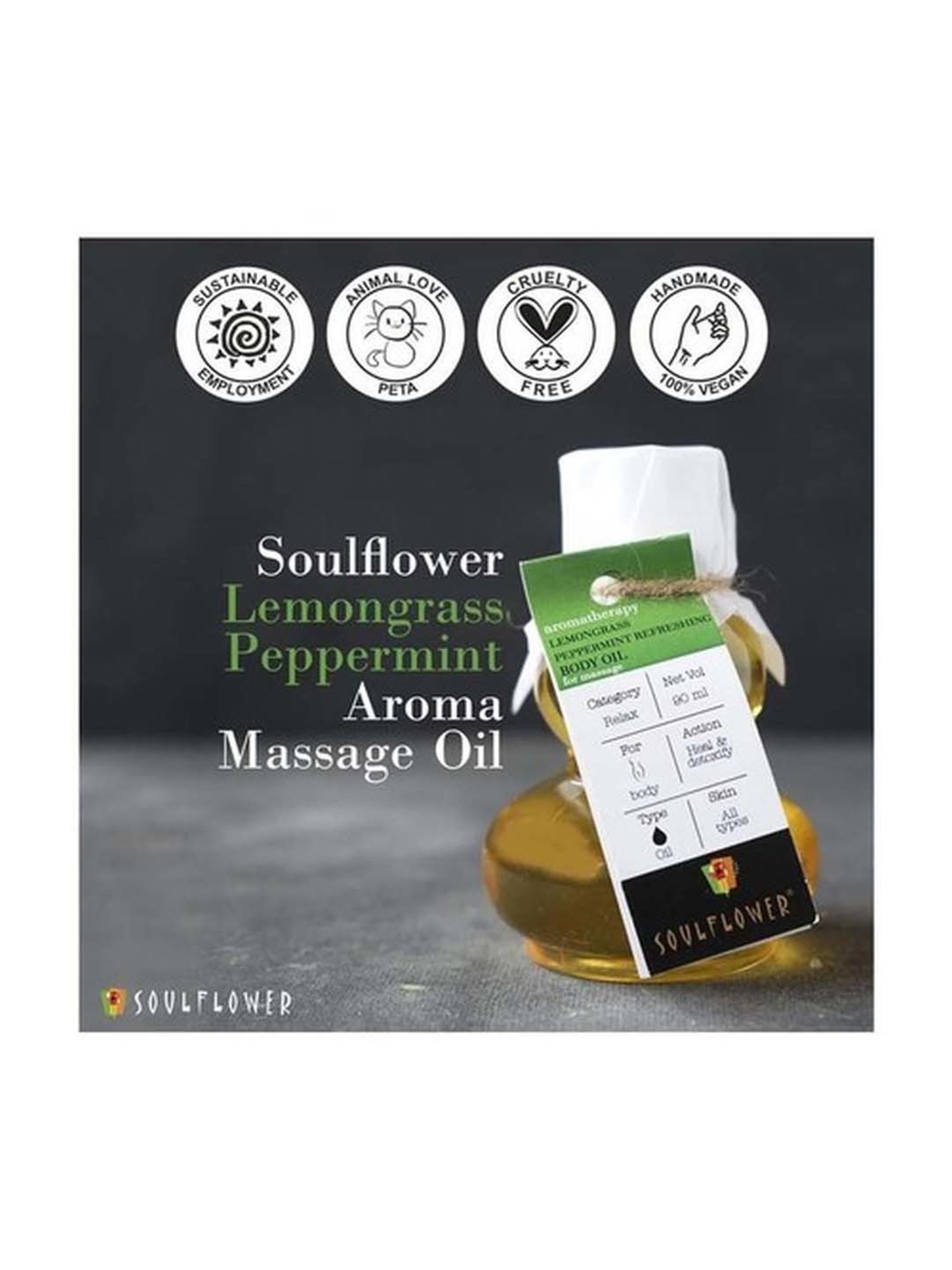 Soulflower Lemongrass Peppermint Refreshing Aroma Massage Oil - 90 ml