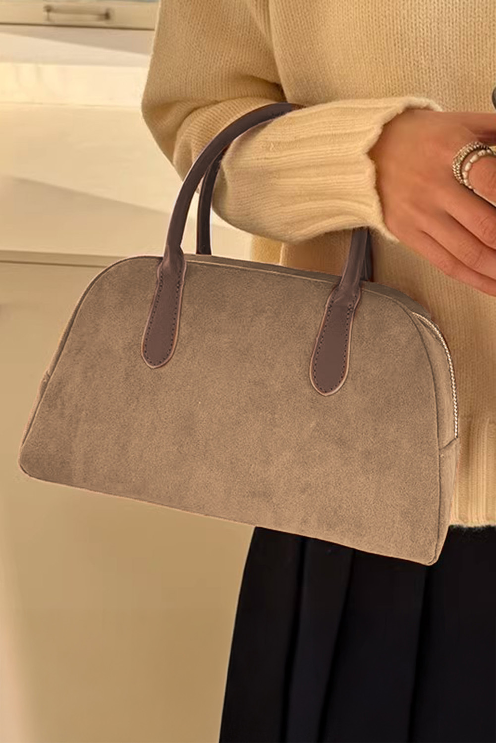 Black Colorblock Bowknot Pattern Knitted Tote Bag