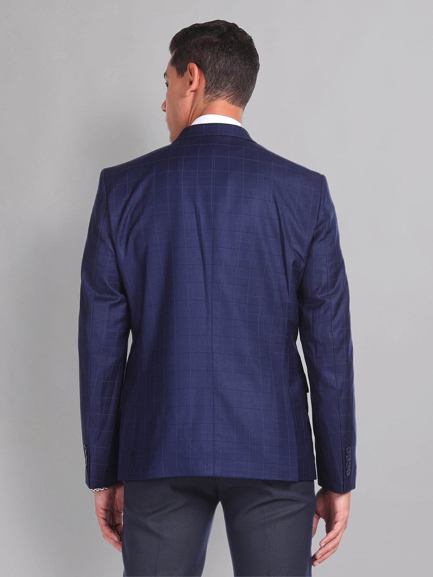 AD by Arvind Blue Slim Fit Check Blazer