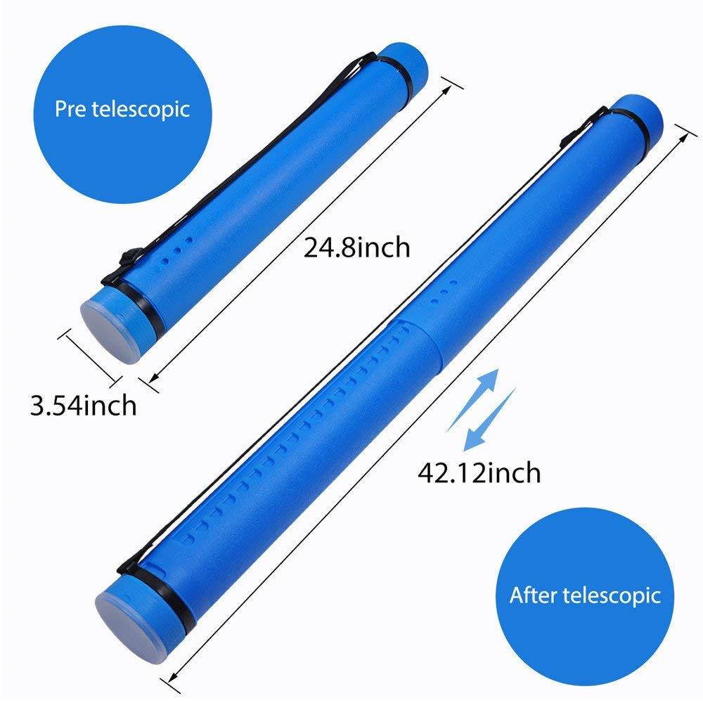 Poster Tube with Strap Plastic Expanding Poster Tube 24.5" to 40" with Clear ID Card Cap Transport Tube Telescoping Carrying Case for Blueprints (Blue)