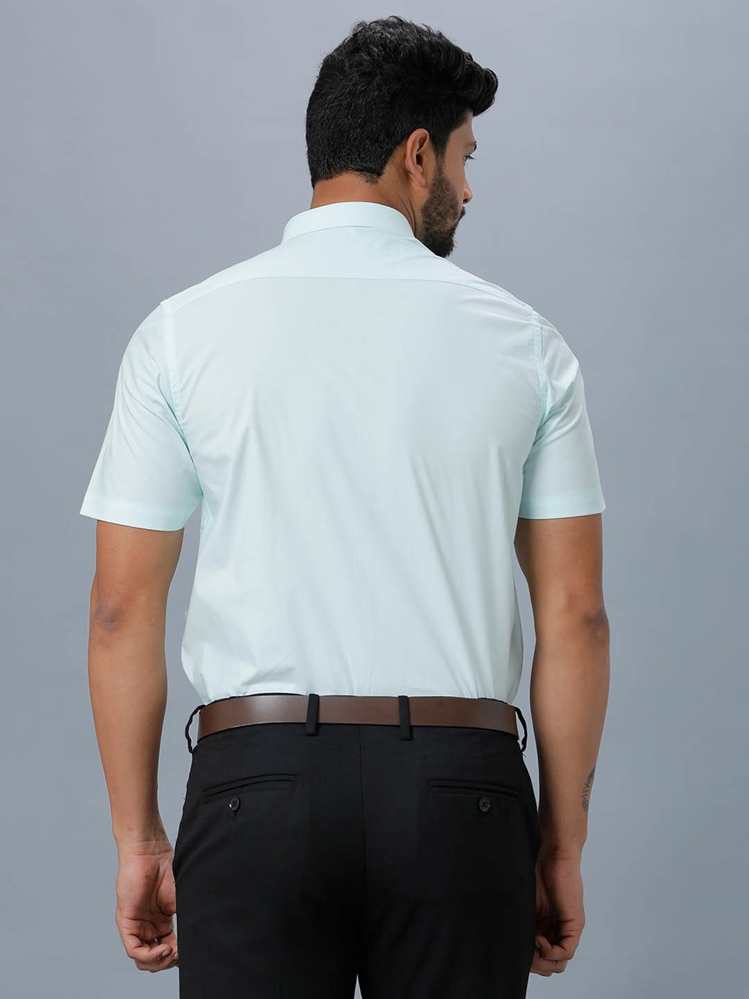Ramraj Sky Blue Cotton Regular Fit Shirt