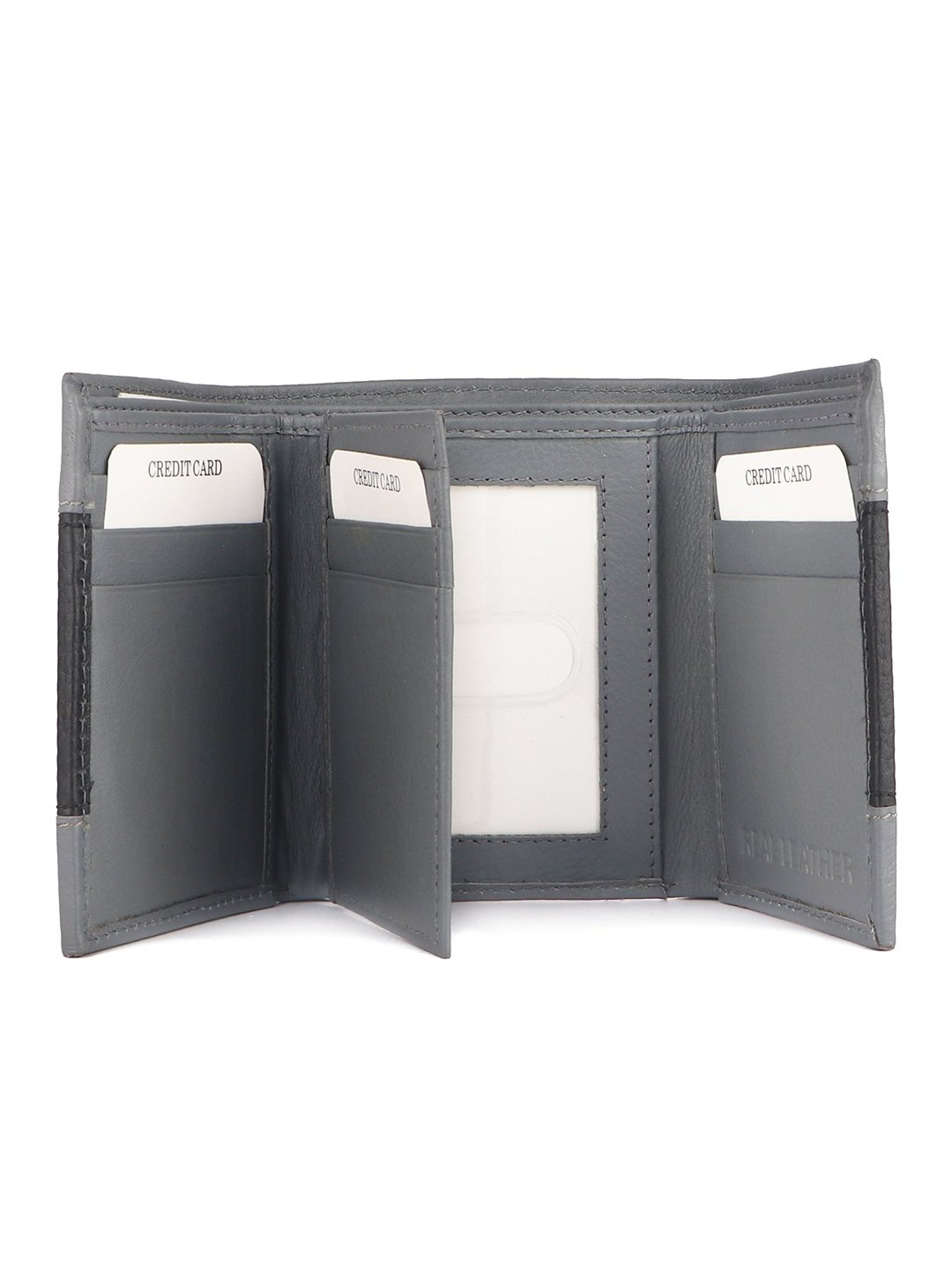 Red Chief Black & Grey Leather Tri-Fold Wallet for Men