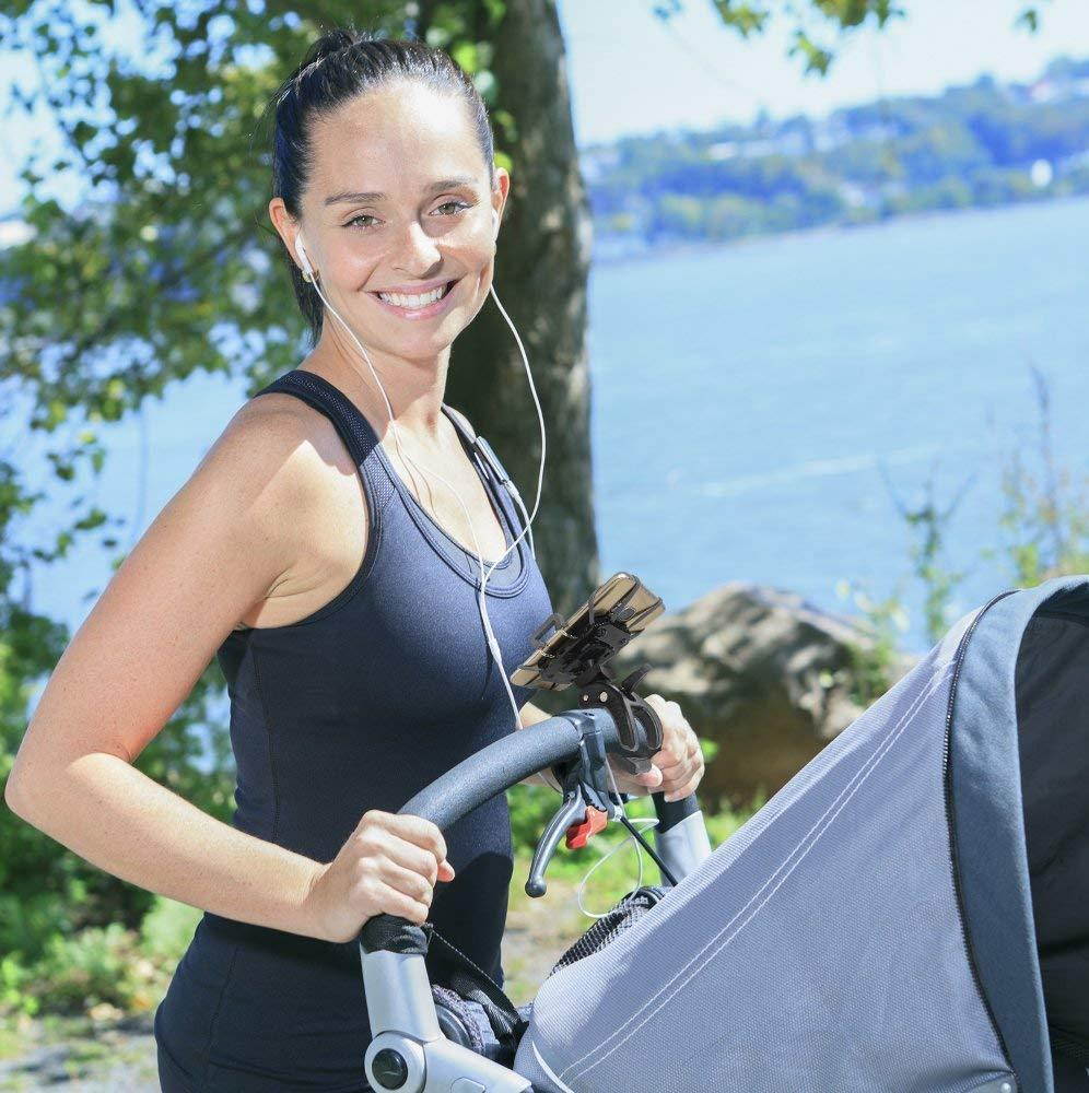 Stroller Cell Phone Holder Mount-Universal Clamp, Also for Bike, Boat, Golf and Grocery Cart, Fits iPhone X, 8 | 8 Plus, 7 | 7 Plus, iPhone 6s | 6s Plus, Galaxy S7, S6, S5, Adjustable