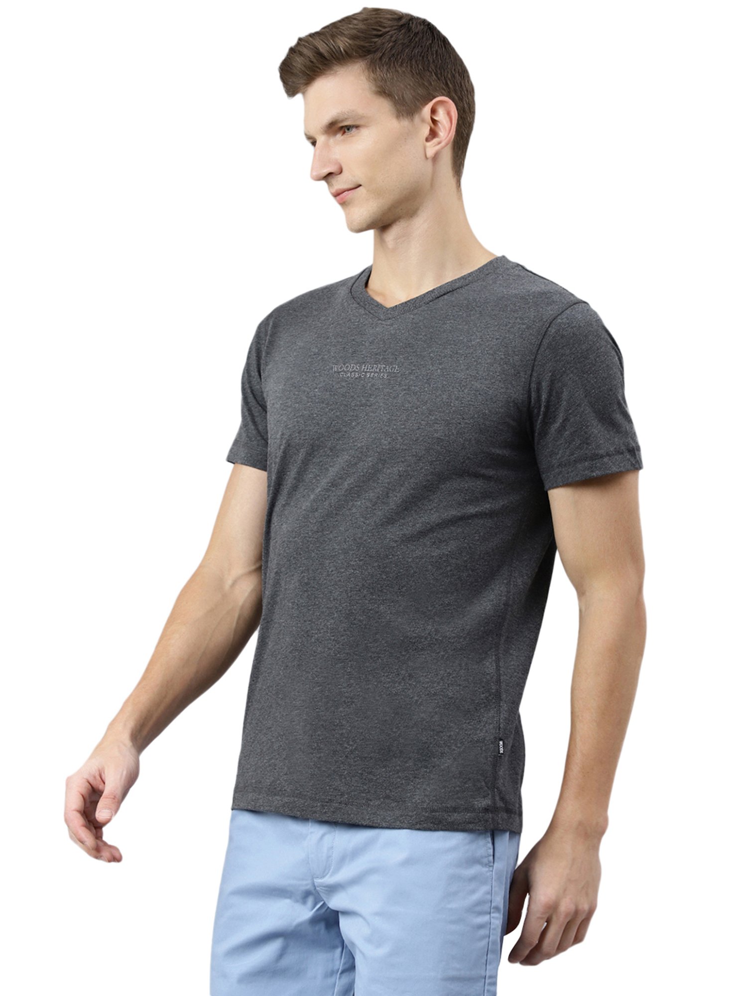 Woods Charcoal V-Neck T-Shirt