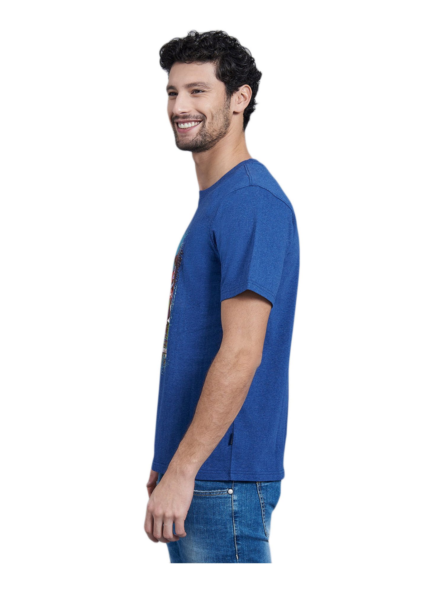 Beverly Hills Polo Club Blue Cotton Regular Fit Printed T-Shirt