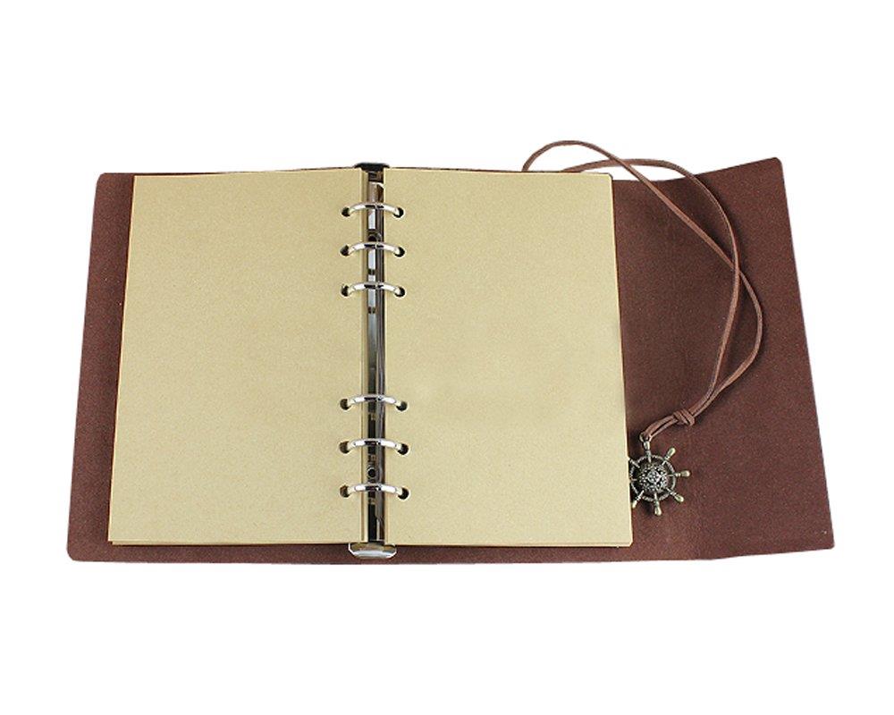 Leather Writing Journal Notebook, 7 Inches Vintage Nautical Spiral Blank String Diary Notepad Sketchbook Travel to Write in, Blank Paper, Retro Pendants, Classic Embossed Cover (Brown)