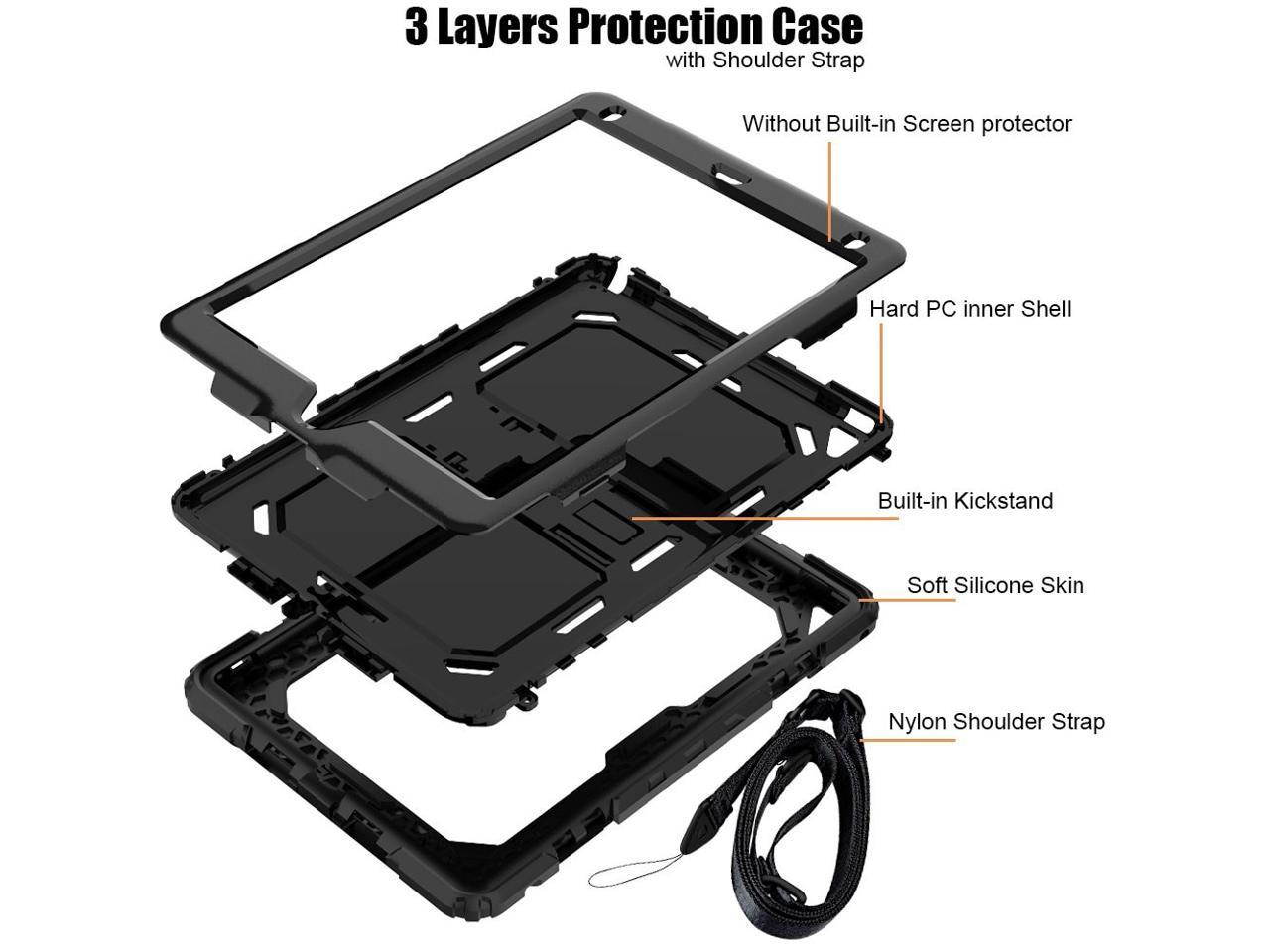 iPad 9.7 Case iPad Air 2 Cover Heavy Duty Rugged Shockproof Silicone Protective Case With Stand & Shoulder Strap For Apple iPad Air 2 / iPad Pro 9.7 / iPad 9.7 2017 2018 iPad 5th / 6th Generation