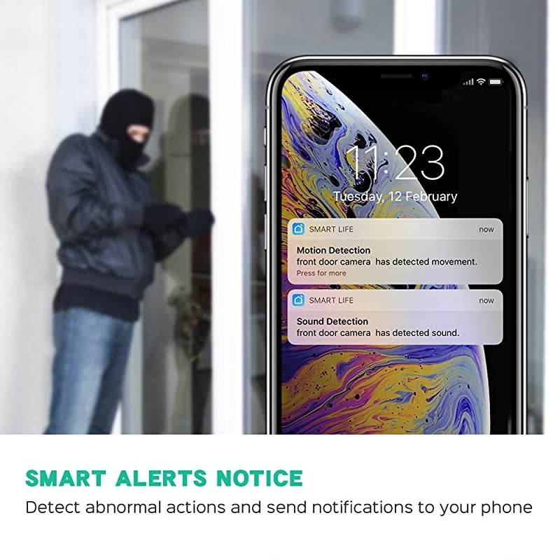 Outdoor Security Camera,  Smart 1080p WiFi IP Camera with Alexa Voice Control, IP65 Waterproof Surveillance System, Night Vision, 2-Way Audio, Motion Detection, Remote Access from Smartphone