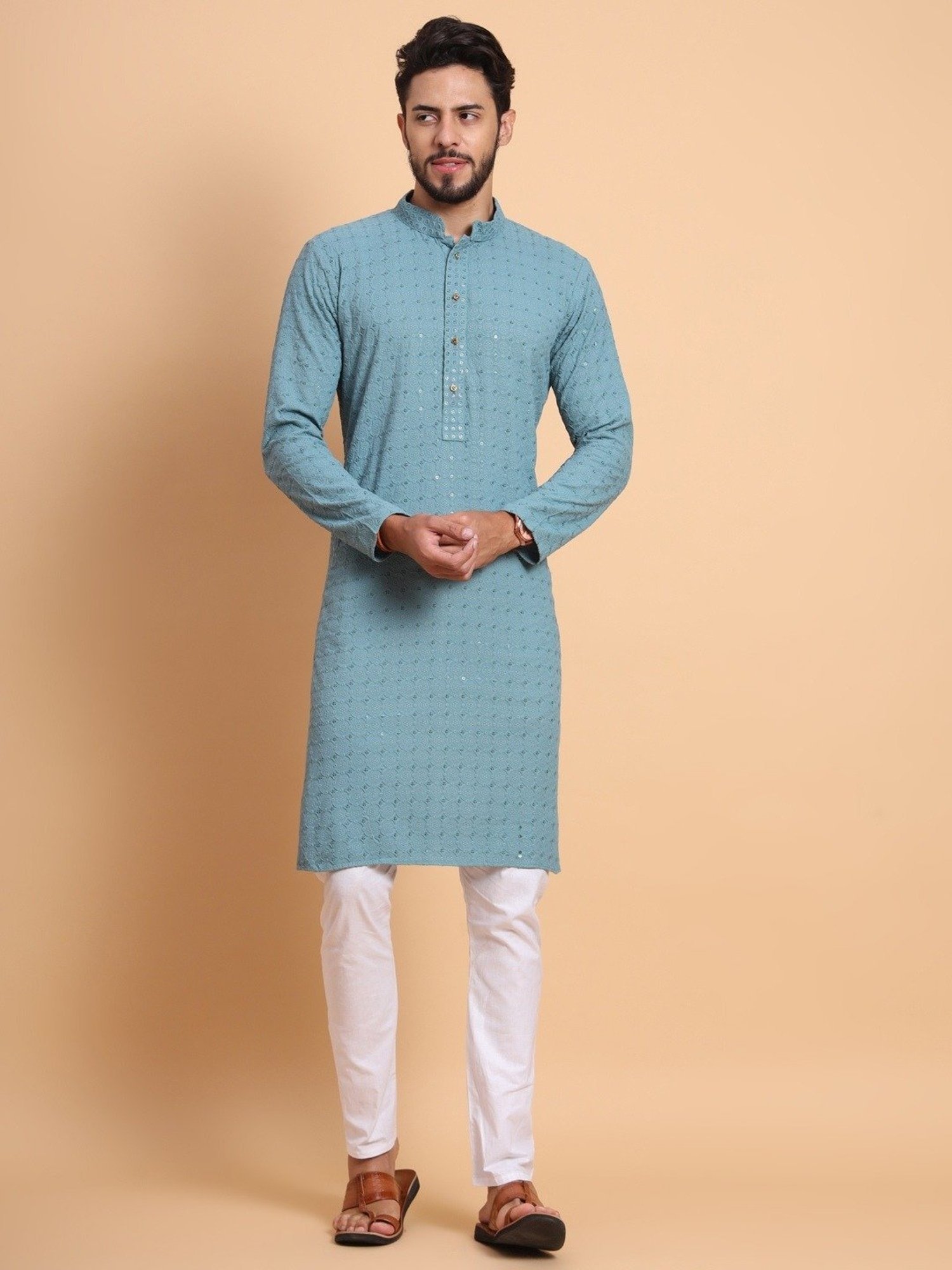 SWAGG INDIA Blue Regular Fit Embroidered Kurta