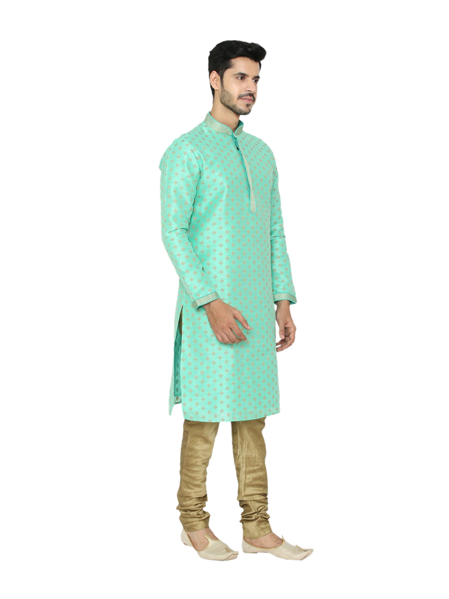 Manyavar Light Green & Beige Printed Kurta Set