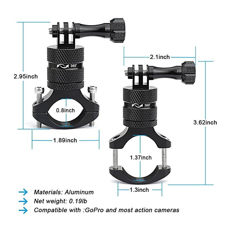 Mountain Bike Camera Handlebarfor All gopro ModelsAction Cameras Mountain Bike Mount Aluminium 360 Degree Rotation Upgraded Version by