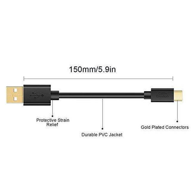 CableCreation Short USB C Cable, 6 inch USB-C Cable (USB C to USB A 2.0) 3A Fast Charge, Compatible with MacBook (Pro), Galaxy S10/S9/S9+, Pixel 2 XL, GoPro Hero 7 6 5, 15cm /0.5ft Black