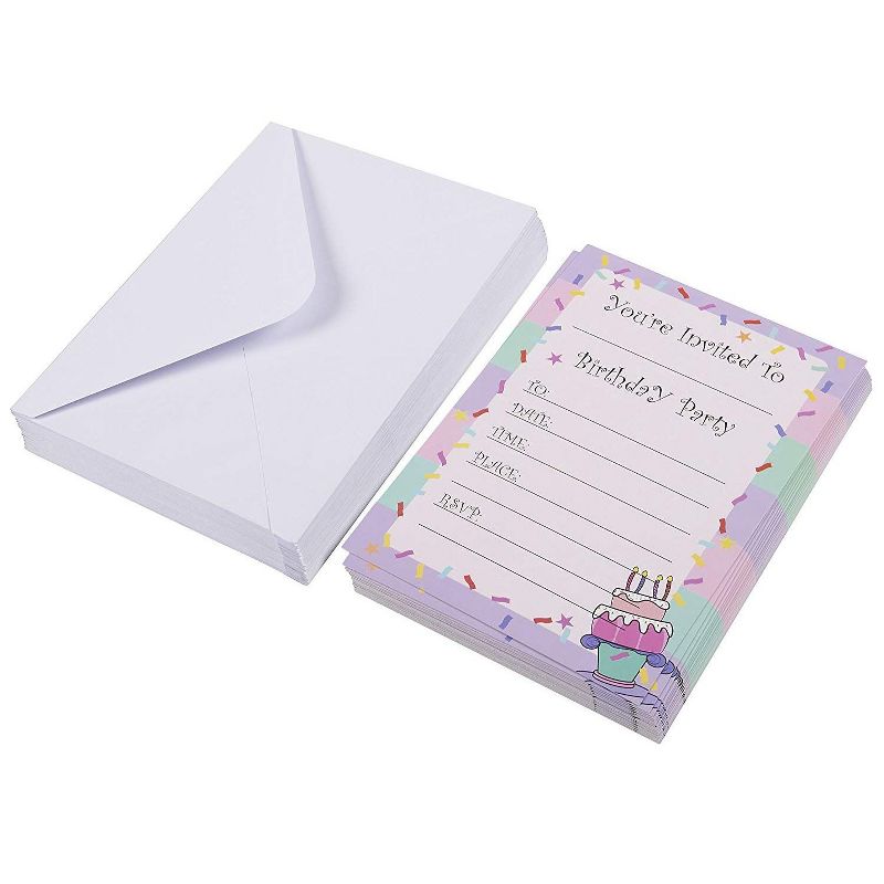 Invitation Cards &ndash; 24-Pack Birthday Party Invitation Cards, Fill-in Invitations with Envelopes, Confetti Designs, 5 x 7 Inches