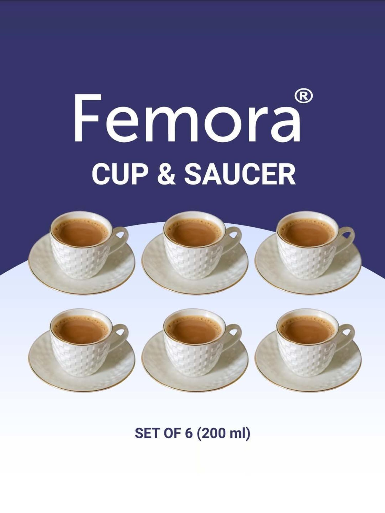 Femora White Ceramic 6-Piece Cup & 6-Piece Saucer Set
