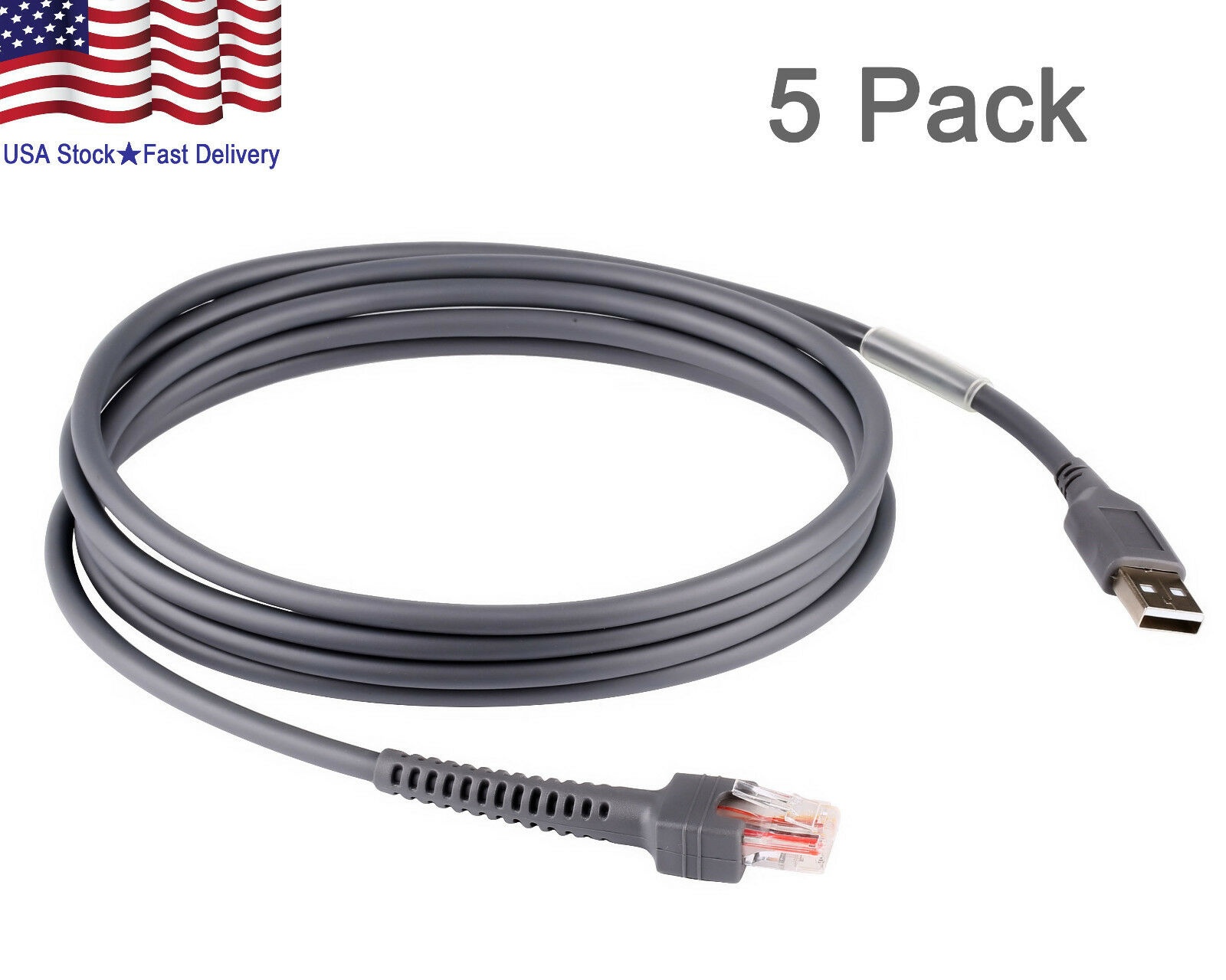 5 PCS USB Cable 6 FT for Symbol Barcode Scanner LS4208 LS7808 LS3408 DS6708