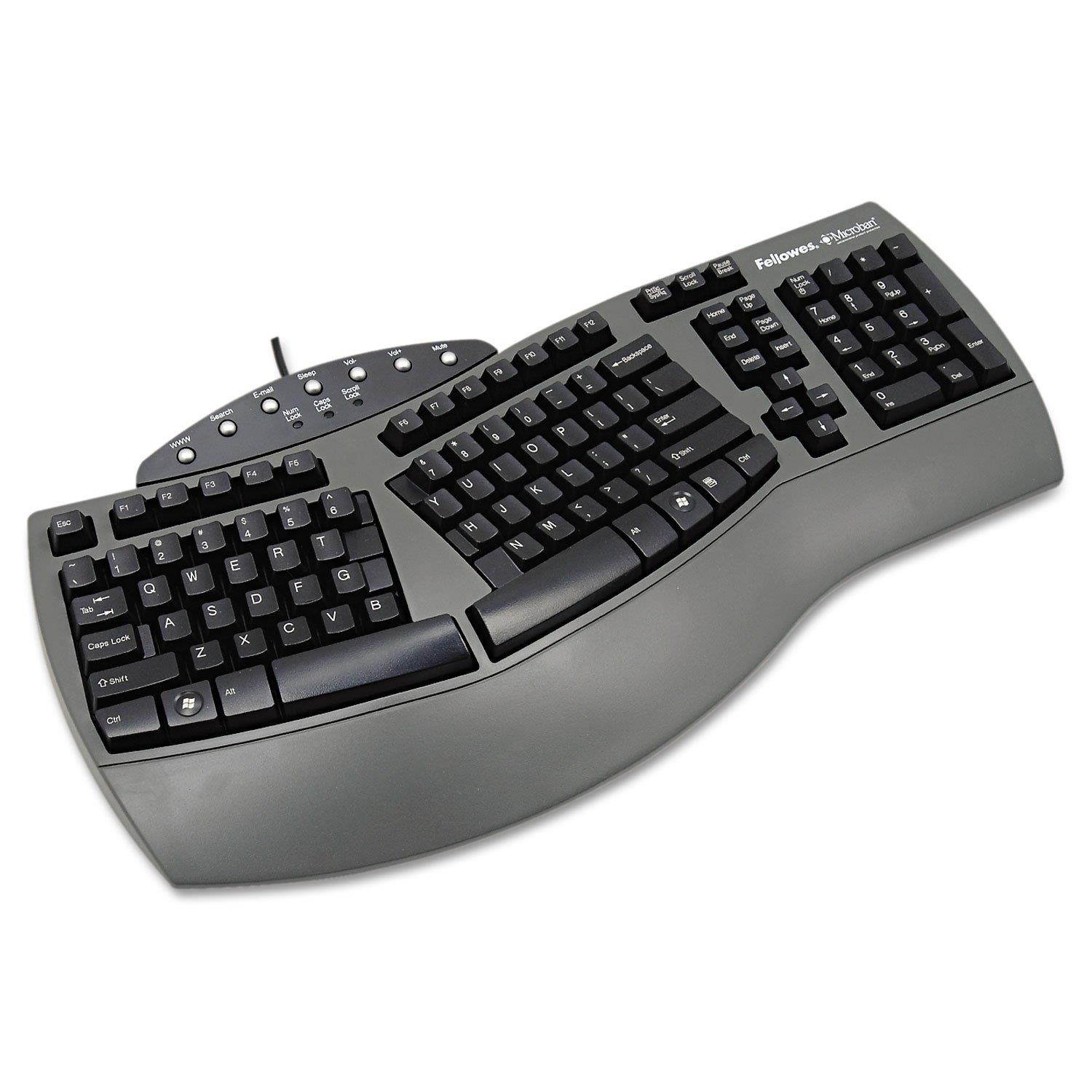 Fellowes 98915 Keyboard,Split Design,Microban,19-1/4-Inch x9-3/4-Inch x2-1/4-Inch,Black