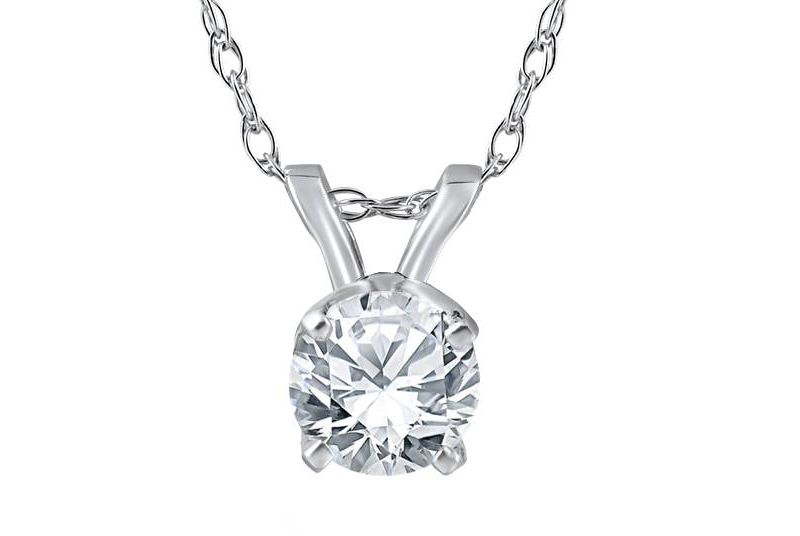 Pompeii3 1/2 ct Solitaire Round Diamond 14k White Gold Pendant & 18" Chain