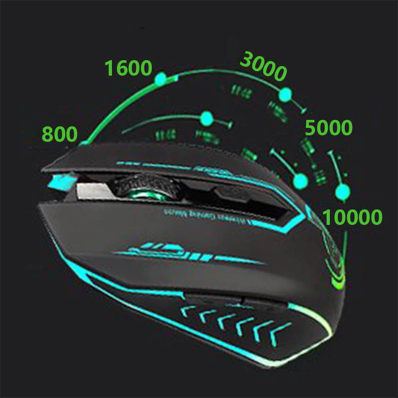 UHURU Gaming Mouse 2.4G Rechargeable Wireless 5 Buttons Changeable LED Color Ergonomic 10000 DPI PC Mouse for Computer Gaming