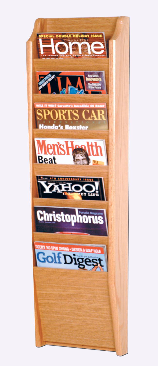 Wooden Mallet Cascade 7 Pocket Magazine Display Rack Light Oak