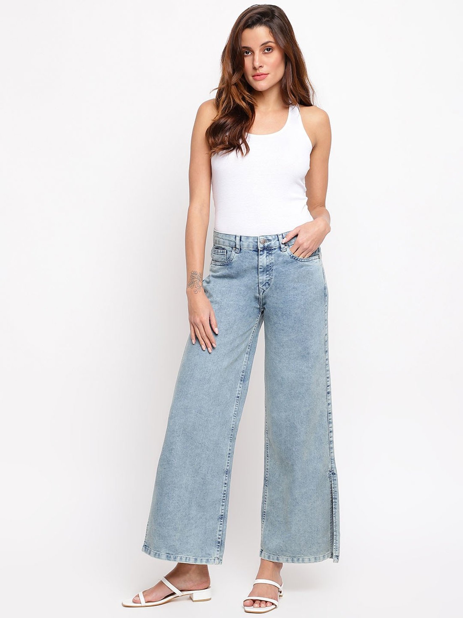 Tales & Stories Light Blue Mid Rise Flared Jeans