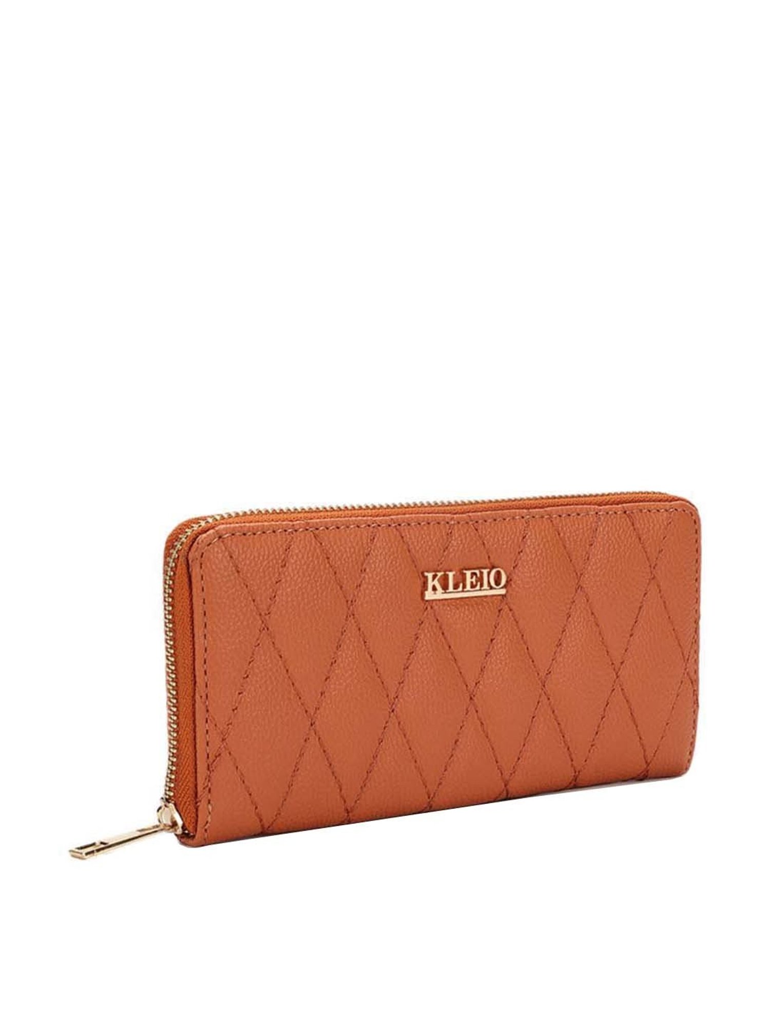 KLEIO Tan Quilted Zip Around Wallet for Women