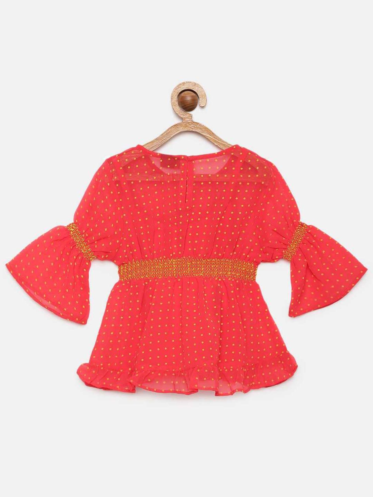 TWISHA Kids Coral Red & Yellow Printed Top Set
