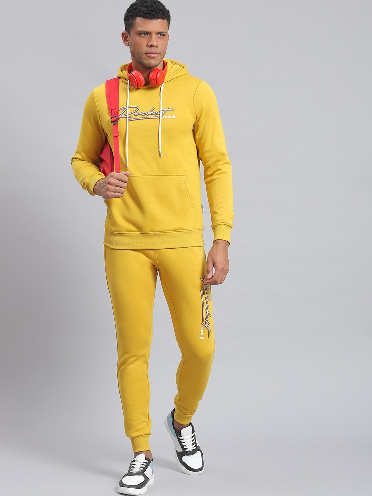 Rock.it Mustard Regular Fit Printed Tracksuit