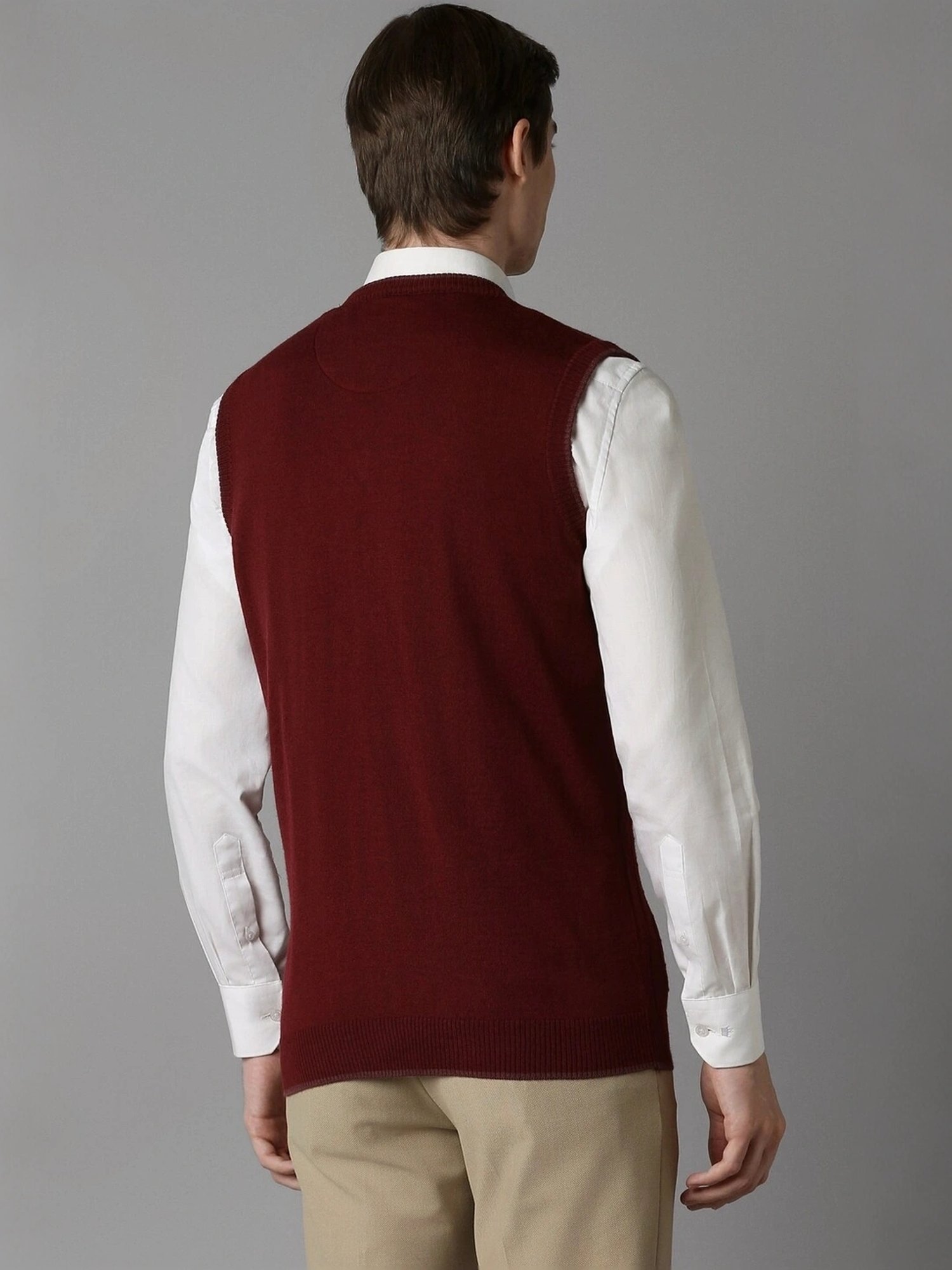 Louis Philippe Maroon Regular Fit Checks Sweater