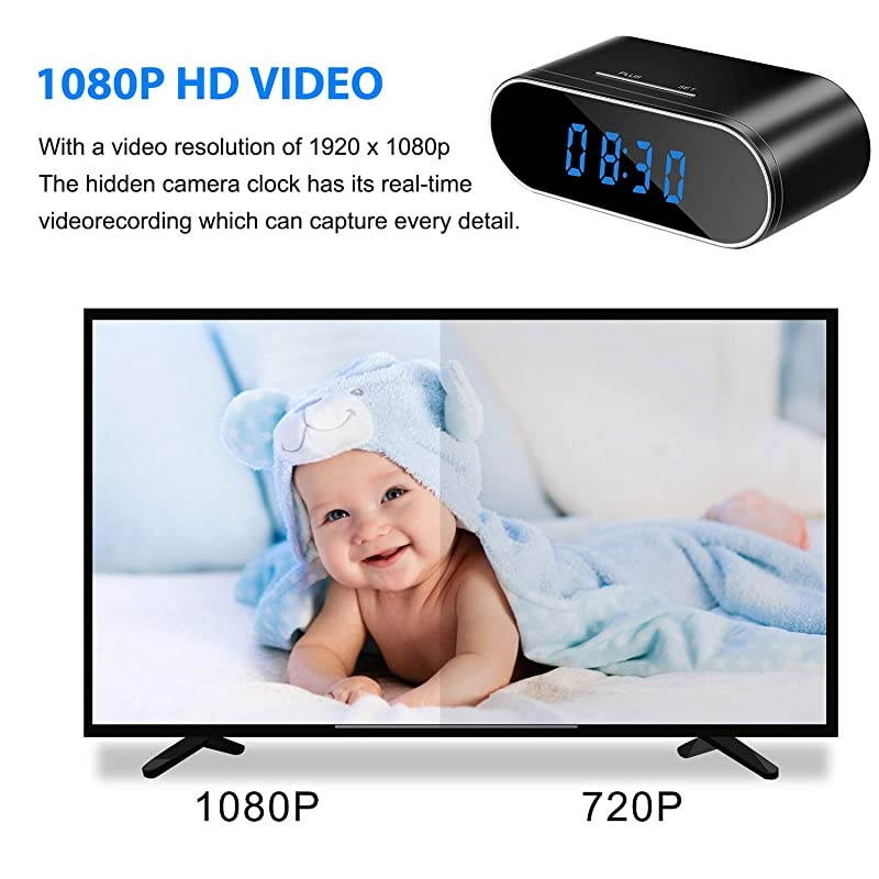 Camera Clock, WiFi Spy Camera Wireless , 1080P Nanny Cameras and Cameras with Night Vision and Motion Detective, Perfect 150 Angle Camera Clock for Home Security ?New APP?