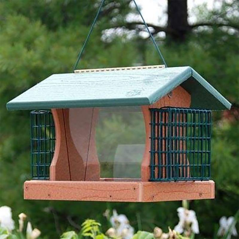 Woodlink 24421 Going Green 5.5 Pound Seed Recycled Plastic Hanging Bird Feeder with 2 Suet Feeder Cages, Green