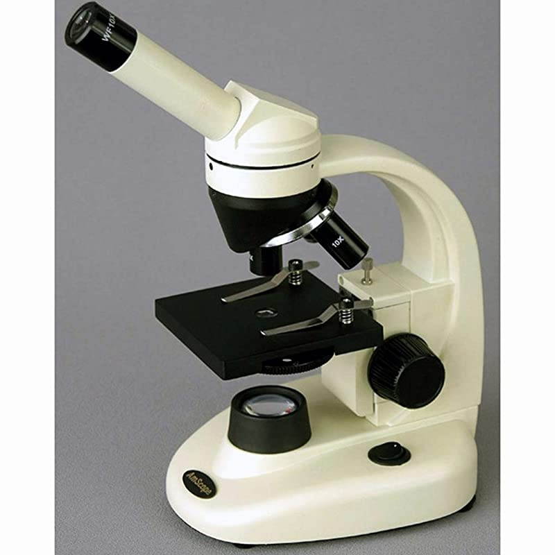 M130ALED Compound Monocular Microscope WF10x Eyepiece 40x640x Magnification Brightfield LED Illumination Plain Stage Cordless Operation with Rechargeable Batteries