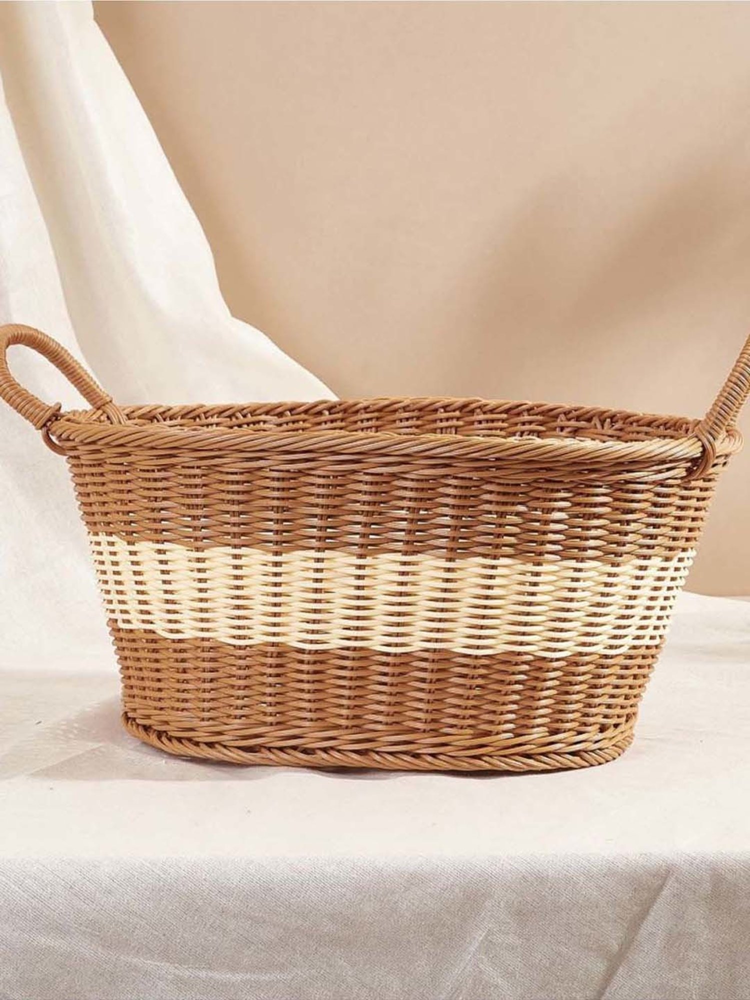 Mason Home Plastic Rattan Brown and White Picnic Basket - Large