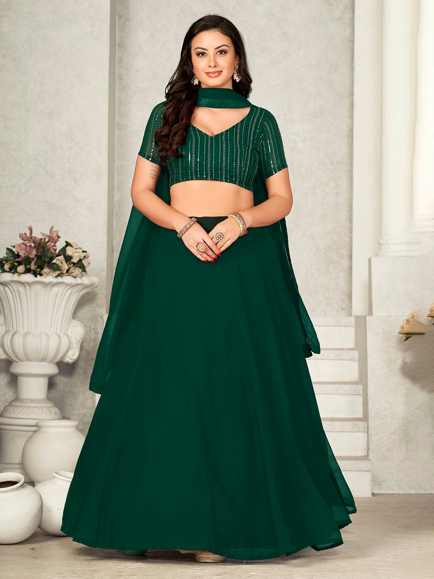 Warthy Ent Green Embellished Lehenga Choli Set With Dupatta